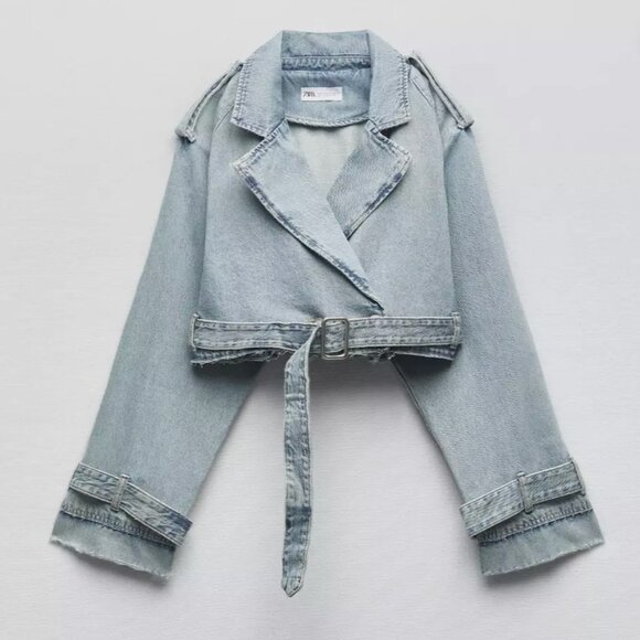 Zara | Cropped Denim Trench | S - Picture 1 of 6